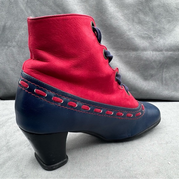 John Fluevog Operetta Bordoni Ankle Boots Women’s 8 Navy & Red Leather - Picture 7 of 16